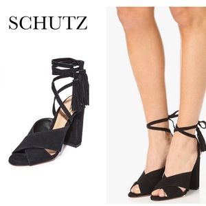 Shutz black suede Damila crisscross tie sandals